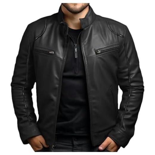 GaoLeAve Jaqueta masculina primavera verão couro jaqueta masculina gola alta punk casaco masculino primavera outono jaqueta de couro, Preto, M