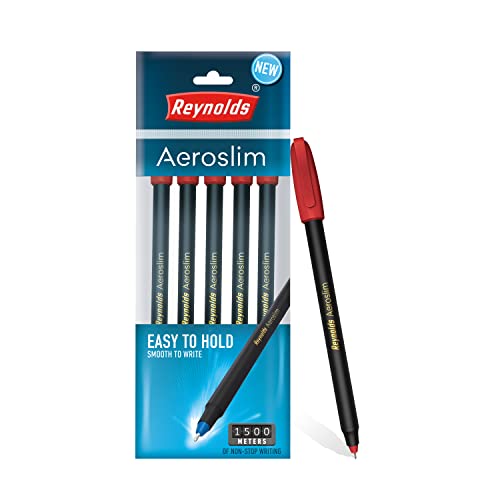 Image of Reynolds AEROSLIM Ball Pen SET - 5 Red PENS WITH COMFORTABLE GRIP |BALL PENS FOR WRITING | PEN FOR STUDENTS & OFFICE STATIONERY | 0.7 mm TIP SIZE