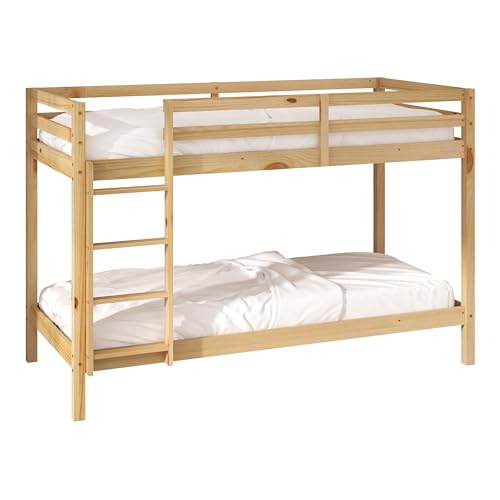Sunny Jip Lits Superposés en Bois, Beige | Lits Superposés pour Enfants 2 Places - 2 Matelas Hybrides 90 x 200 Inclus | Dimensions totales: 208 x 97 x 140cm