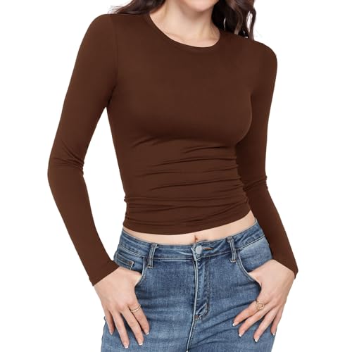Long Sleeve Shirts for women-Underscrub Crew Neck Slim Fit Basic Tops for Teens Workout Going Out Y2K Fall Fashion 2025