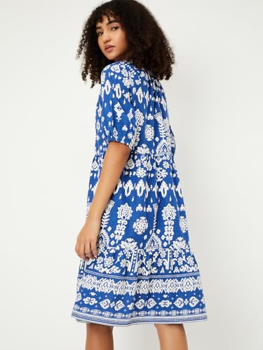Image of Max Women's Half Sleeves Spread Collar Cotton Printed A-line Dress