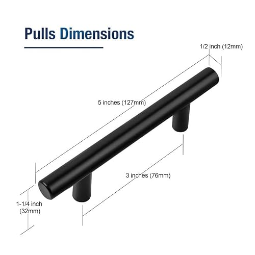 JOY DECOR 30 Pack 5 Inch Cabinet Pulls Kitchen Cabinet Handles with 3 Inch Hole Center Matte Black Cabinet Hardware Stainless Steel Kitchen Drawer Pulls for Cabinets Cupboard, 76mm Hole Centers