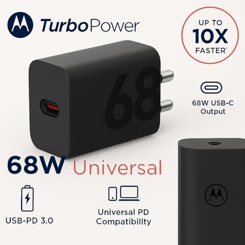 Image of Motorola Original 68W Turbo Charger with 1M Type C Cable for Motorola G85 /G45 /G35 /G64 /Edge 50 Neo /50 Ultra /50 Fusion /50 Pro /40 Neo /Moto e13 /e40 /Razr 50 Ultra /Think Phone