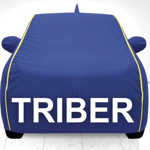 Image of Waterproof Car Body Cover for Renault Triber - Dust & UV Proof with Mirror Pocket and Soft Cotton Lining (Bottom Elastic & Triple Stitched) - Military Camouflage Design Blue