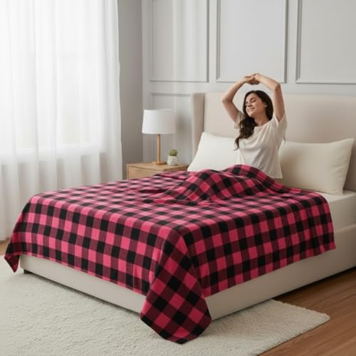 Image of Hornbill Enterprises 100% Pure Cotton Blanket /Single Size Solapur Cotton Chaddar /Bedsheet /Reversible Blanket for Daily use (60x90 inches) Set of 1 (Pink Black)