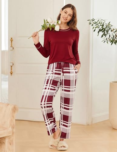 Ekouaer 2 Pack Women Pajama Long Sleeve Sleepwear Soft Loungewear Pjs Sets with Pockets S-XXL2