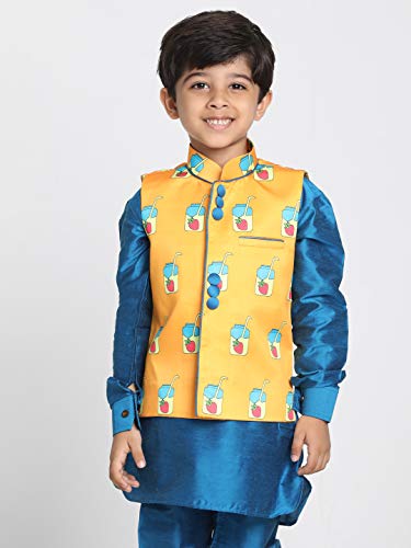 Image of JBN Creation Light Blue Cotton Silk Blend Boys Nehru Modi Jacket