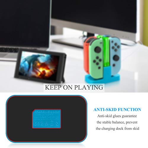 Image of FASTSNAIL Switch Controller Charger for Nintendo Switch for JoyCons - Blue | 4-in-1 Switch Controllers Charging Dock Station, Fast Charger Stand for Joycon 1 Accessories, LED Indicator, Charging Cable