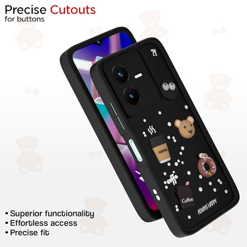 Image of Pikkme Back Cover for Vivo Y22 | Cute Fun Cartoon 3D Bear Silicone Full Body Protection Bumper Cover (Black)