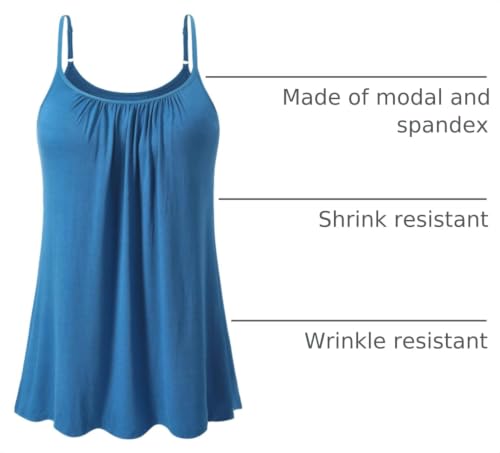 Image of Air Curvey Camisole for Women Bulid in Bra Casual Flowy Cami Adjustable Spaghetti Strap Tank Top Pleated Loose Fit S-XXXXL