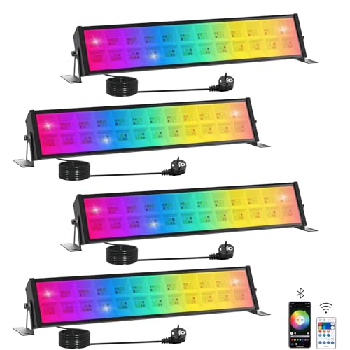 T-SUN 4 Pezzi RGB Faretto LED Esterno, 72W Barra LED RGB, Faretti Colorati Intelligente con Telecomando/APP/Memoria/Timer/Impermeabile IP66 per Scenari Bar Festa Giardino