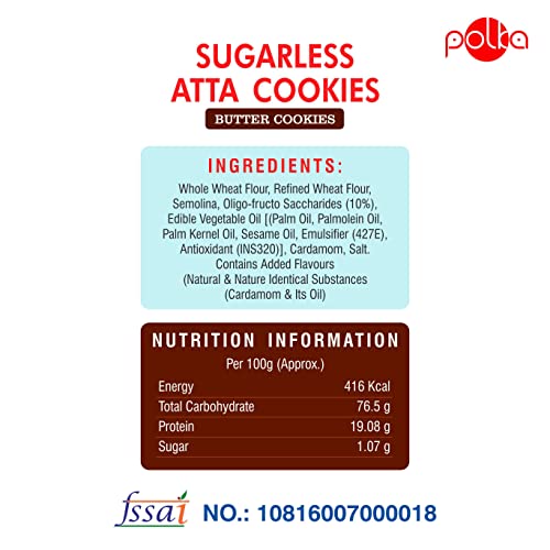 POLKA SUGAR LESS DIET ATTA COOKIES with Elaichi I PACK OF 1X200 = 200 GM I High Fibre Digestive Biscuits Rusk I cookies biscuit I Whole Wheat Sugarless cookies (SUGARLESS, 200 GM) I Sugar free biscuits - Image 6 thumbnail