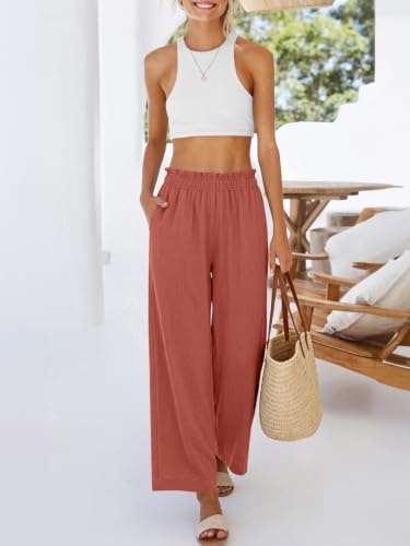 Image of ANRABESS Womens Wide Leg Cropped Palazzo Pants | Lightweight Breathable Elastic High Waisted Pants, Beach Vacation Flowy, Lounge & Casual Summer Trousers with Pockets