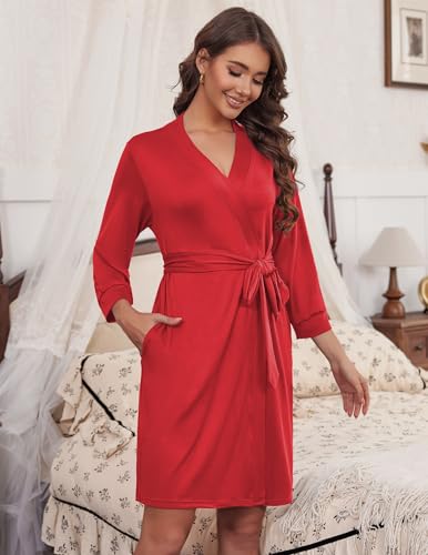 Image of HOTOUCH Womens Robe Lightweight Short Knit Bathrobe Soft Ladies Sleepwear with Pockets