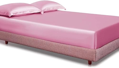 Miniatura 3 de Juego de sábanas de satén de tamaño matrimonial, juego de sábanas de satén rosa de 4 piezas con bolsillo profundo de 15 pulgadas, sábanas de satén