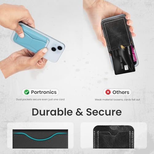 Image of Stealodeal MagSafe Magnetic Card Holder with Stand for iPhone | 2-in-1 Wallet & Mobile Stand | Strong Magnetic Grip | Ultra-Slim PU Leather Finish | Secure Card Storage (Color-Blue)