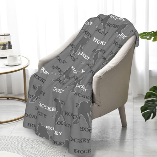 Image of Hockey Blanket for Boys, Ice Hockey Themed Grey Reversible Fleece Throw Blankets 40 inchx50 inch, Ultra Soft Plush Blanket for Couch, Bed & Game Day, Cozy Hockey Gift for Kids, Teens & Hockey Players