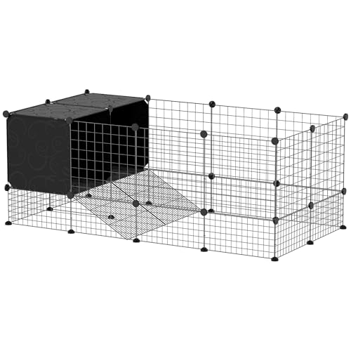 PawHut Enclos pour Petits Animaux, Cage à Lapin modulable, 31 Panneaux avec niches surélevées, Parc clôture pour Animaux domestiques intérieur pour...