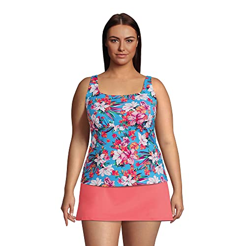 Lands' End Womens Chlorine Resistant Square Neck Tankini Top Turquoise Lily Palm Plus 18w