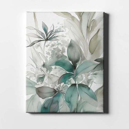 Feuillage bleu sarcelle impression d'art Whispering Botanicals No.2 fond blanc XL