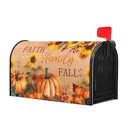Image of Fall Mailbox Covers Magnetic Standard Size 18X21 Inch Autumn Harvest Pumpkin Decorative Mailbox Covers Magnetic Thanksgiving Maple Leaf Mailbox Post Cover Mailbox Wraps Decor for Home Garden Yard
