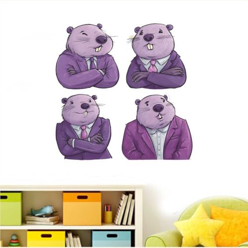Image of Cute Cartoon Beaver Wall Sticker | Funny Animal Self Adhesive Wall Decal for Ki-ds Room, Nursery, Bedroom & Playroom Decoration