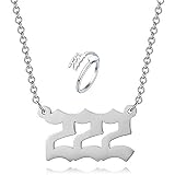 Angel Number Necklace Pendant Stainless Steel Lucky Number Necklace Choker 111 444 999 Number Open Rings Necklace Set for Women Numerology Jewelry Birthday Gift 2Pcs