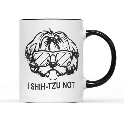 SmartyPants I Shih-Tzu Not Mug Tea Coffee Cup - Dog Dad Pet Puppy Parent Animal Lover Cute Funny Humour Joke Pun Cartoon Graphic Cool Glasses Black White Novelty Present Gift (Black Handle)