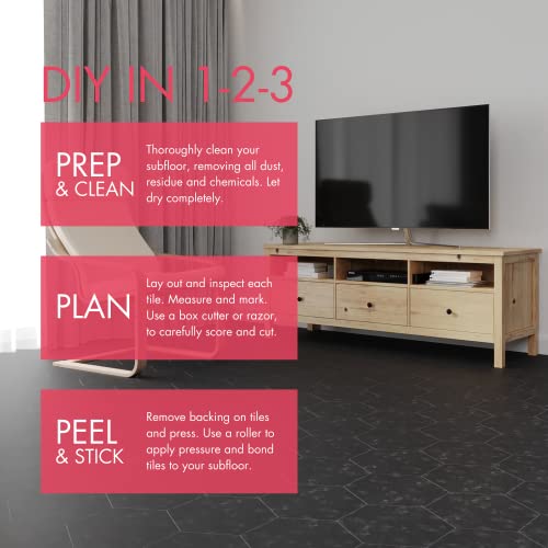 Basecore Hex Hexagon Vinyl Flooring Dark Gray 5.75" Diy Self Adhesive Textured Modern Floor Tile Peel & Stick Tile | Sample Tile #TOP3