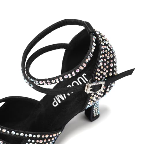 Image of JUODVMP Women's Latin Dance Shoes Rhinestones Satin Ballroom Dancing Shoes Salsa Professional Dance Shoes