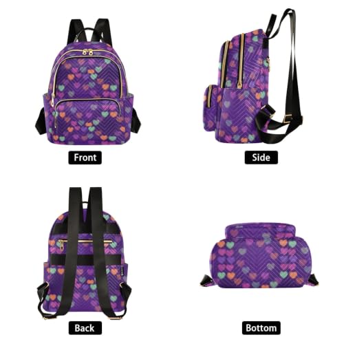 Mochila de corazones coloridos tamaño S en poliéster ligero casual para mujer 2