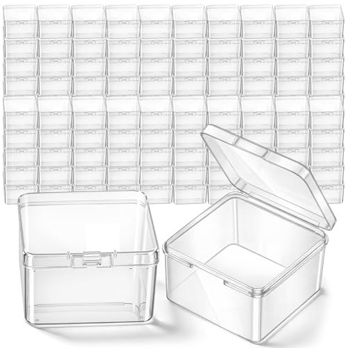 Image of SATINIOR 200 Pcs Clear Plastic Beads Storage Containers Box Small Clear Boxes with Hinged Lid Plastic Case Mini Square Arts Crafts Storage Organizers for Small Items (2.48 x 2.48 x 1.57 Inch)