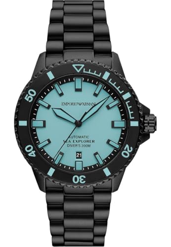 Emporio Armani Orologio Analogico Meccanico a Carica Manuale Uomo con Cinturino in Acciaio Inossidabile AR60084, Blu e Nero, 42.5 mm