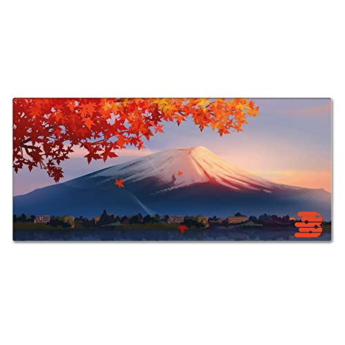 Japanese Mount Fuji Game pad, XXL Large Gaming Laptop Mouse Pad, Stitched Edges Big Desk Pads, Extended PC Keyboard Waterproof and Non-Slip 31.06 x 11.8inches Rubber Table Mat