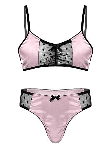 Aislor herr underkläder set sissy transparent bh bustier sträng i nät nattkläder underkläder set crossdresser kläder M-XXL, ROSA, XXL