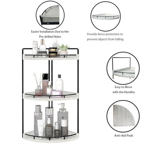 Image of Dorhors 3-Tier Corner Bathroom Organizer Countertop for Storage,Vanity Tray,Wood Counter Organizer for Kitchen,Bathroom,Dresser (Rustic White)