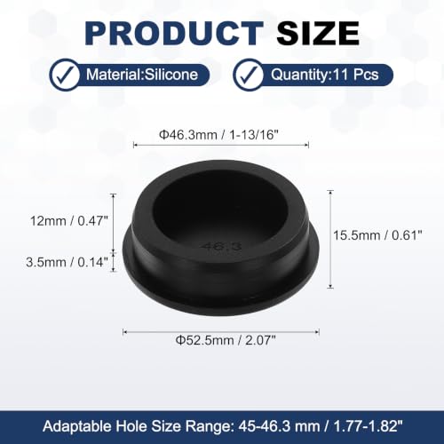 Image of MECCANIXITY 11pcs T-Shaped Silicone Plugs 46.3mm 1-13 /16 Inch Dia, Black | Snap in Plug Hole Seal Cover Round Rubber Stopper for 45-46.3mm Holes Kitchen Rubber Bulkheads Waterproof Sealing