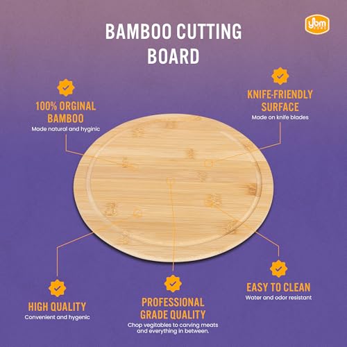 Tabla de cortar redonda de bambú orgánico YBM Home, 11 pulgadas, para preparación de alimentos, carnes y vegetales — tabla de picar y bloque de carnicero premium 100 % natural con ranuras para jugos miniatura 3
