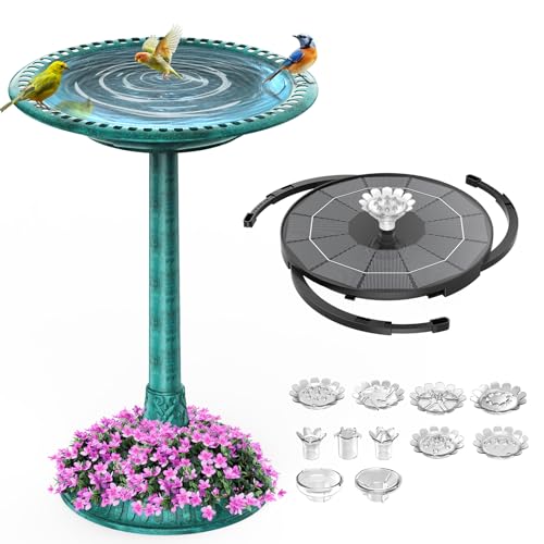 AISITIN Vogeltränke mit 3,5W Solar Springbrunnen, Futterplatz, Garten, Balkon Dekoration, Vogelbecken Vogel Futterstelle Tränke Bad für Balkon Terrasse...