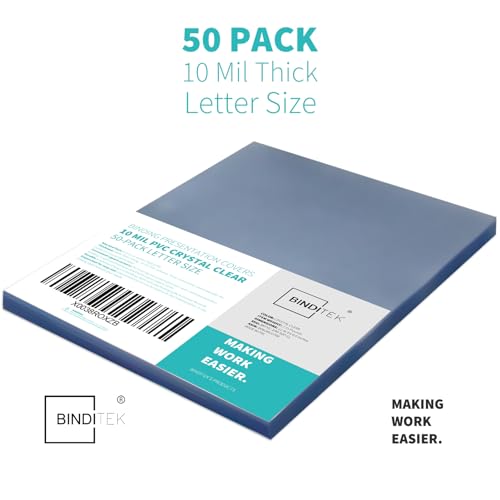 Image of Binditek 10 Mil PVC Binding Covers, 8.5 x 11 Inches, Clear, 50 Pack