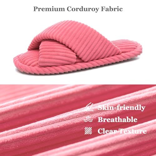 Image of GOEWY Slippers for Women Memory Foam House Bedroom Corduroy Crossbands Open Toe Slides Sandals Shoes Comfy Trendy Gift for womens Anti-Skid sole