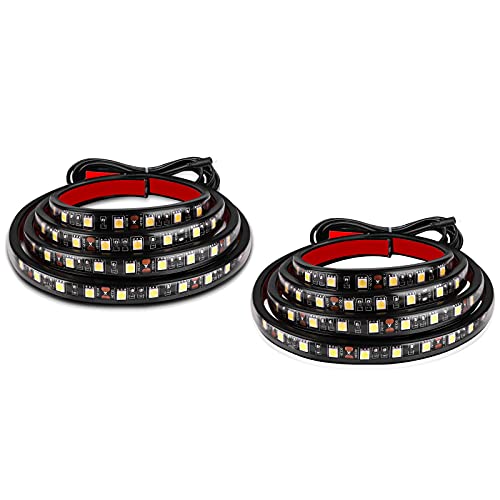 MustWin 2PCS 60 Inch Bed Light Strip Kit 180 LEDs with RF Remote Control Car Charger On/Off Switch Dimmable Truck Bed Light Waterproof Blade Fuse Splitter Cable Compatible for Pickup Cargo SUV Boat