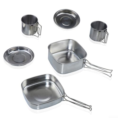 Juego de utensilios de cocina para camping de acero inoxidable, set apilable con olla, sartén, platos y tazas para actividades al aire libre como senderismo y picnic miniatura 3