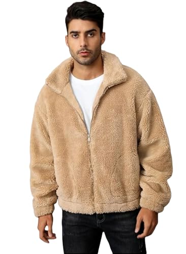 Image of BE SAVAGE Solid Sherpa Oversized Jacket Woolen Long Sleeves Zipper Hoodie For Men's