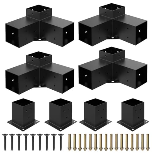 JEXALINE Pergola Kit for 4x4 Lumber Heavy Duty Pergola Brackets with 3-Way & 4-Way Corner Brackets DIY Gazebo Kit for Outdoor Patio Backyard Garden Fits Actual 3.6 x 3.6 Wood