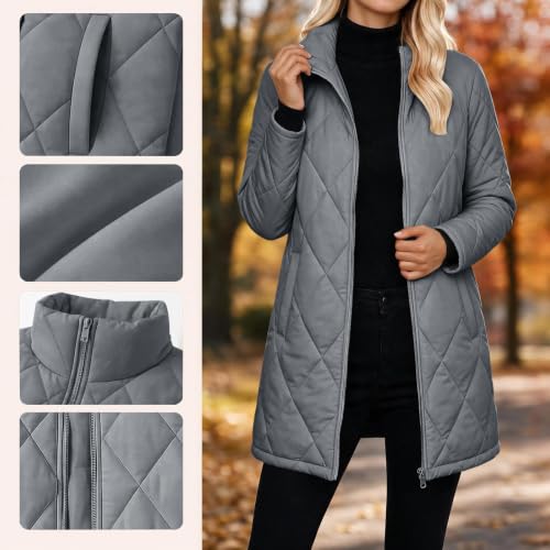 Quilted Jackets for Women Lightwight Fall Winter Mid Length Padded Coats - image 4