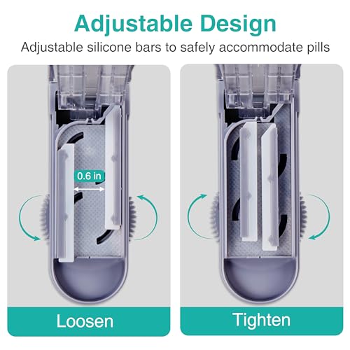 Image of Fullicon Pill Cutter, Cuts Multiple Pills with Accurate Alignment, Grey | Brush & Pill Box Included, Adjusts for Pills Up to 0.6 Inches Wide, Covered Stainless Steel Blade for Safety