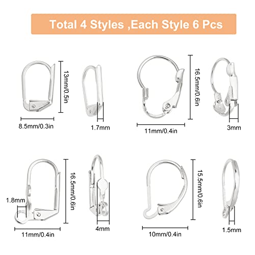SUNNYCLUE 1 Box 24Pcs 4 Style 925 Sterling Silver Plated Leverback French Earring Hooks Leverback Earwires Leverback Earring Findings for Jewellery Making Women DIY Earrings Craft Crochet Stitch Maker - Image 2