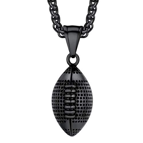 PROSTEEL 316L Stainless Steel 3D Football/Basketball/Volleyball/Baseball/Rugby Ball Cool Necklaces for Men, Sports Players Favors Jewelry, 22inch, Come with Box 4. Rugby Football-Black