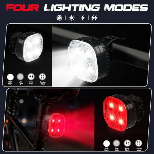 Bike Lights Set, 3 Pack Rechargeable Super Bright Bicycle Lights Front and Back, 4+ Mode LED Headlight & Taillight, IPX4 Waterproof, Easy Install for Night Riding, Road & Mountain Bikes - Image 4